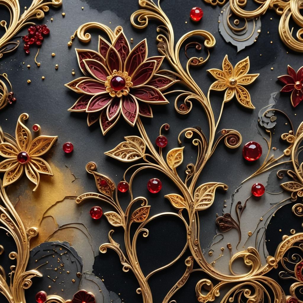 Golden Floral Pin in Celestial Fantasy Art