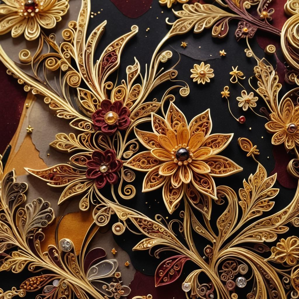 Golden Floral Pin in Celestial Fantasy Art