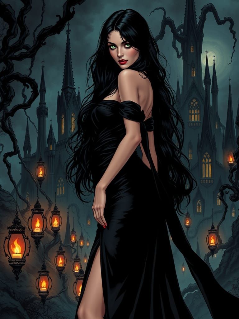 Sensual Dark Fantasy Goddess in Bold, Gothic Style