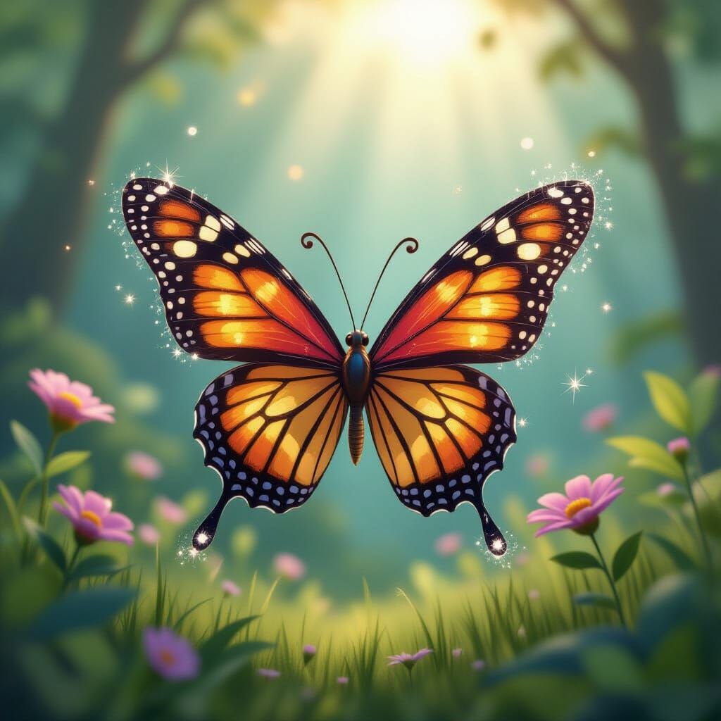 Curious Butterfly in Whimsical Pixar-Style Forest