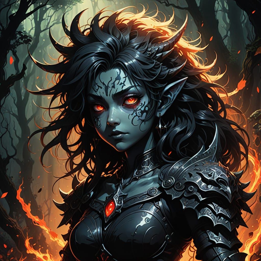 Surreal Dark Fantasy Female Troll with Glowing Shadow Heart