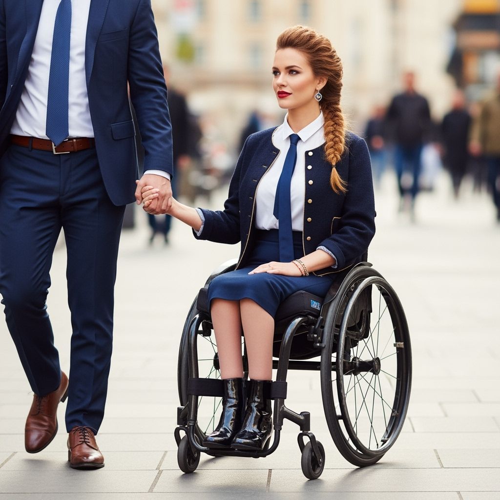 Couple in City: Woman in Wheelchair with Partner