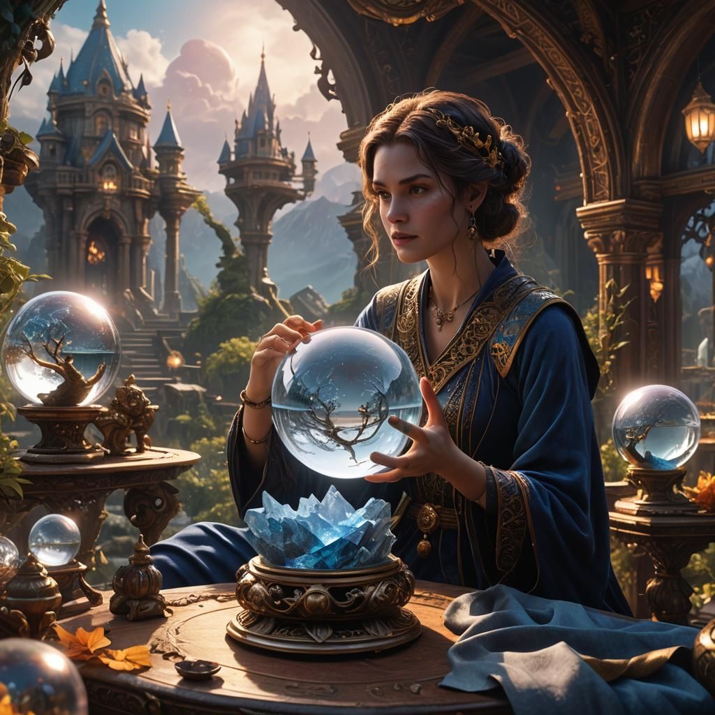 Woman with Crystal Ball: Detailed Matte Painting