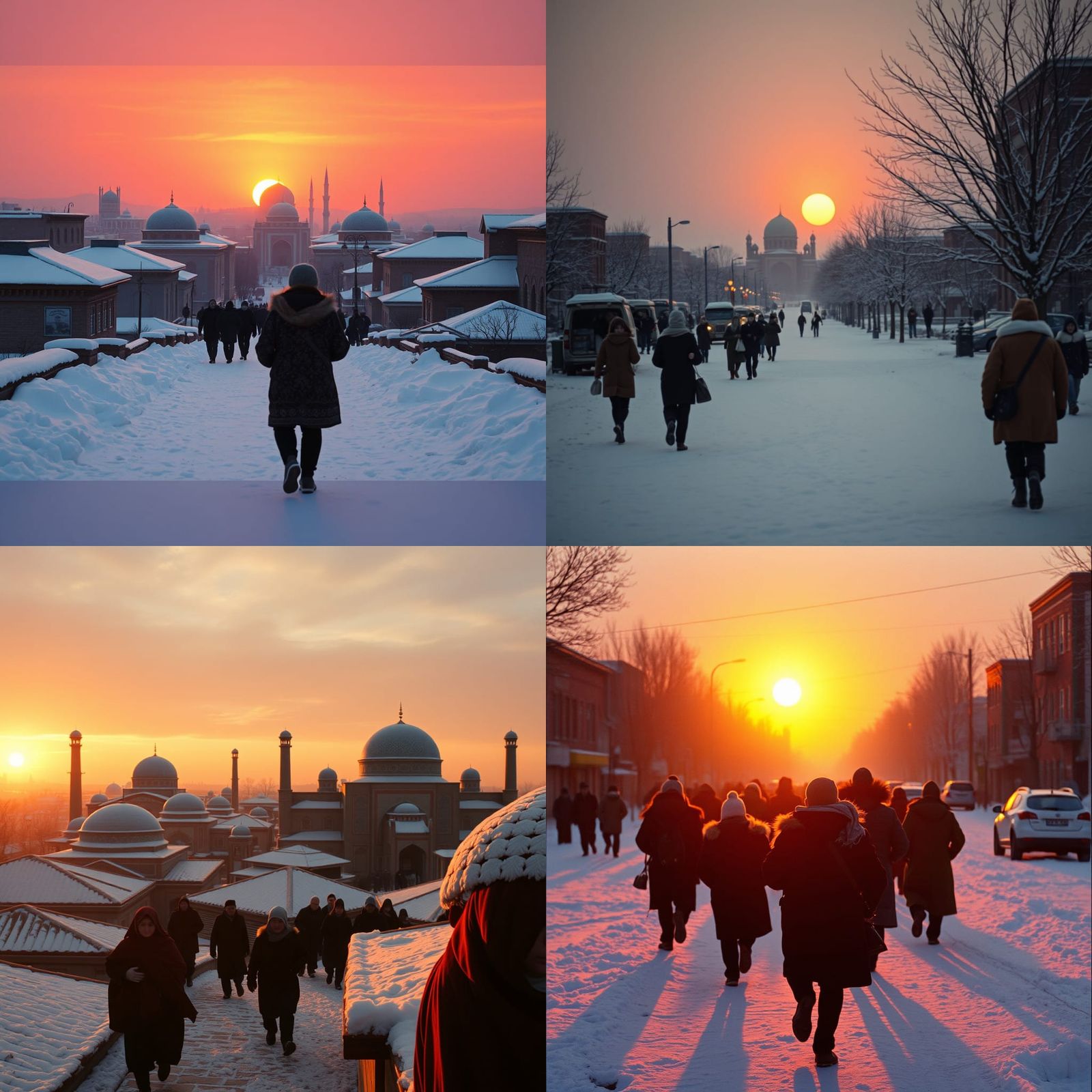 Sunset Over Snowy Samarkand: Cinematic Winter Scene