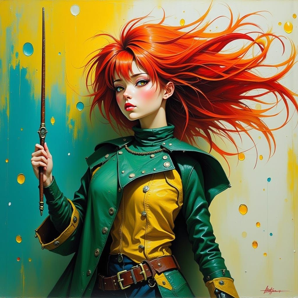 Redhead Slytherin Girl Conjuring Magic: Airbrush Art