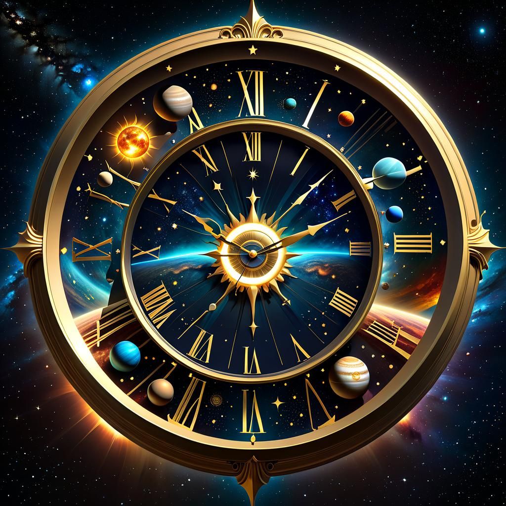 Cosmic Solar System Clock Digital Illustration