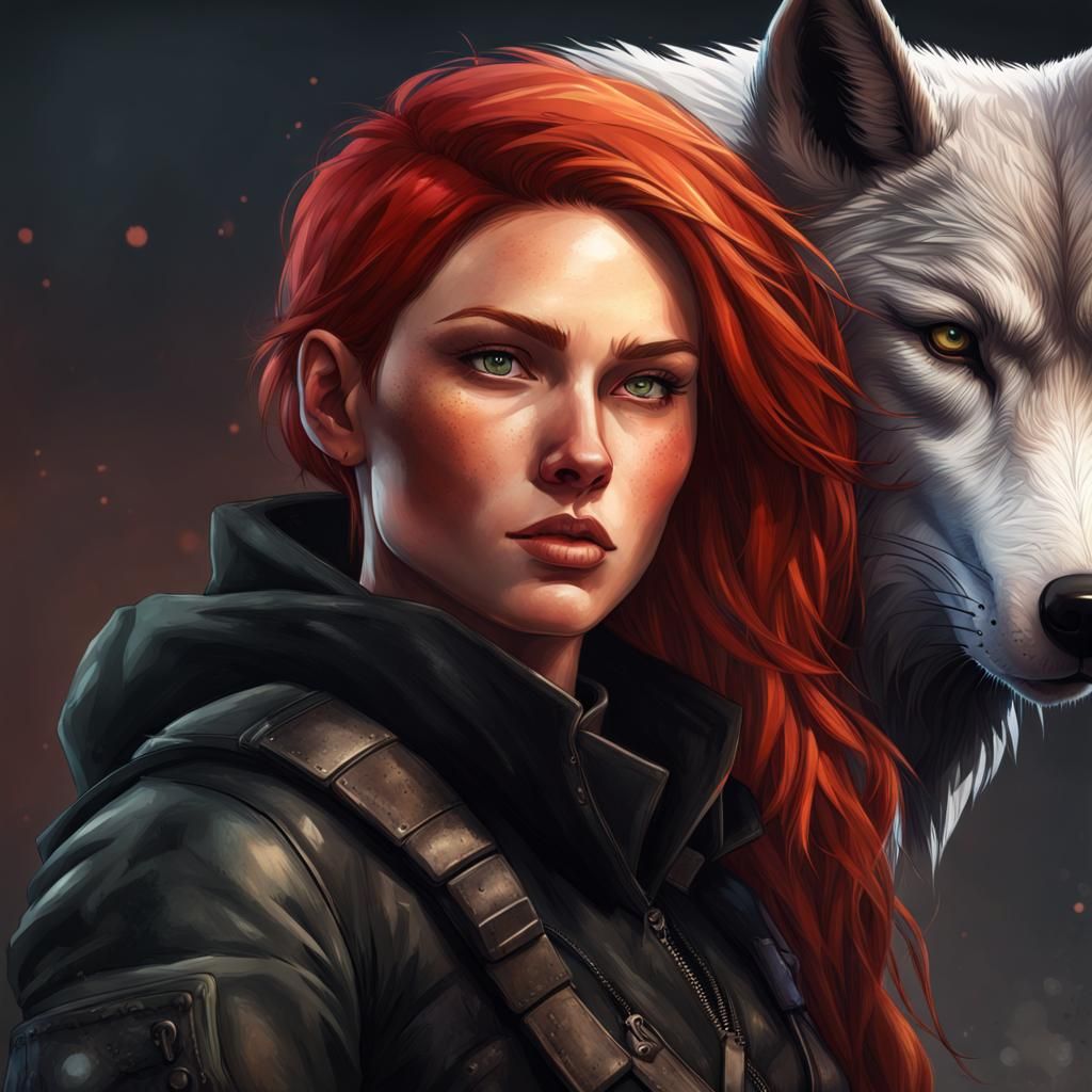 Female Ranger with Wolf: Hyperrealistic Splash Art