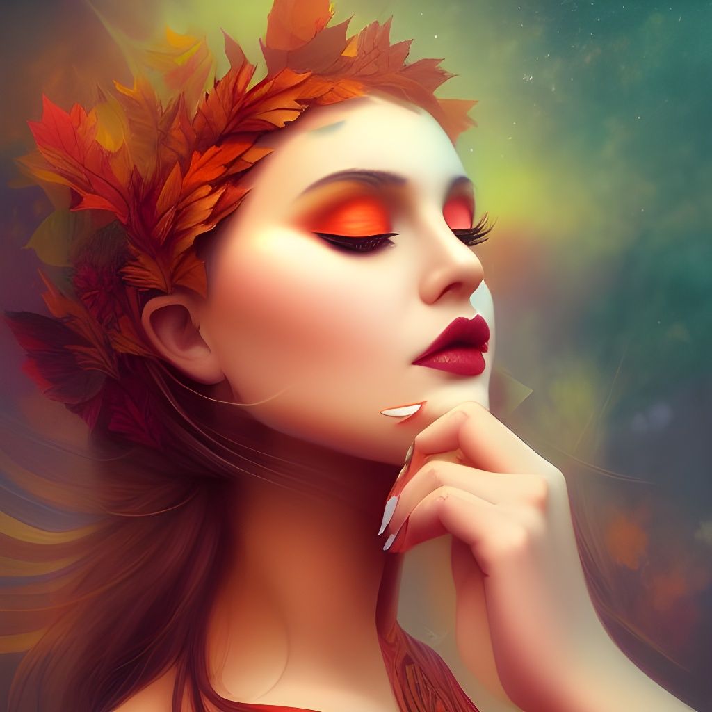Beautiful Autumn Goddess in Hyper-Detailed Digital Illustrat...