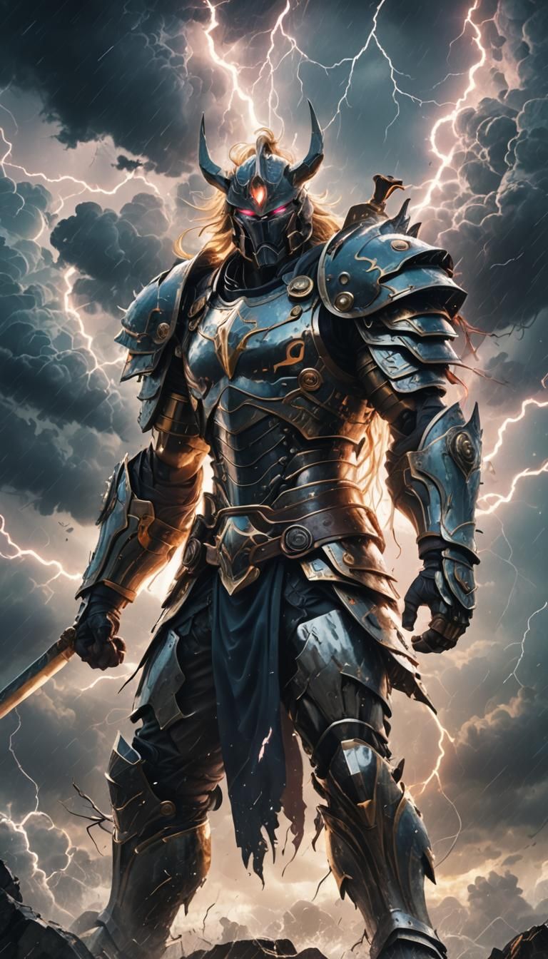 Anime Warrior Amidst Electric Storm