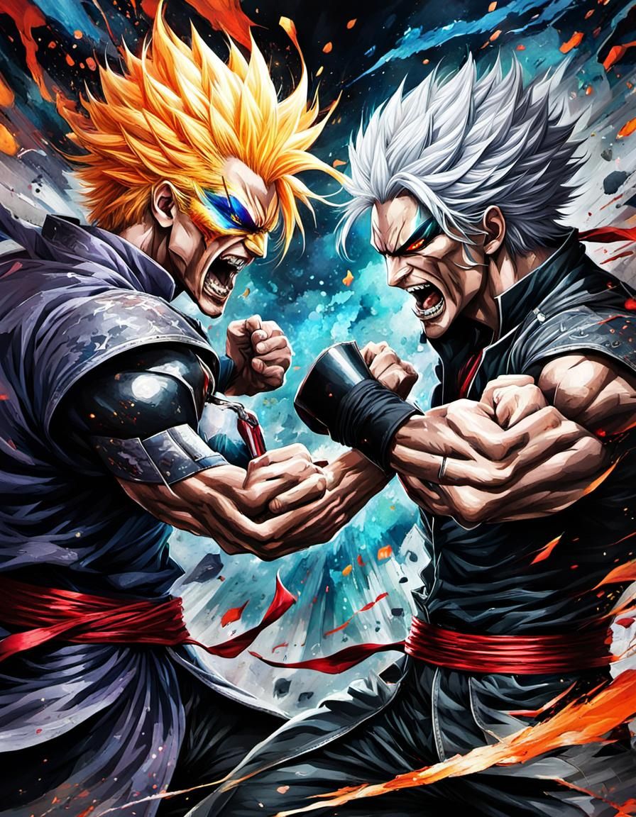 Epic Anime Villains Battle in Hyperrealistic Style