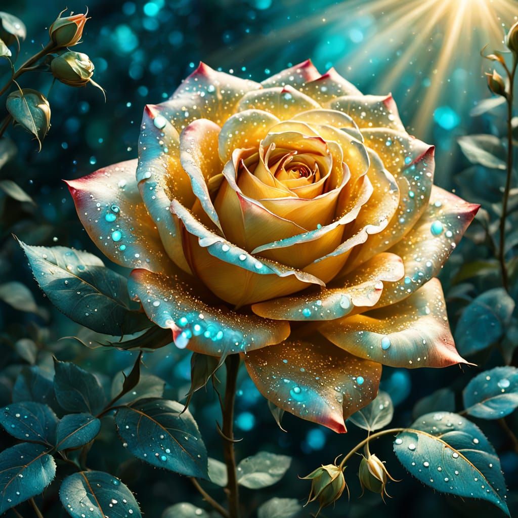 Enchanted Golden Rose in Amber Light