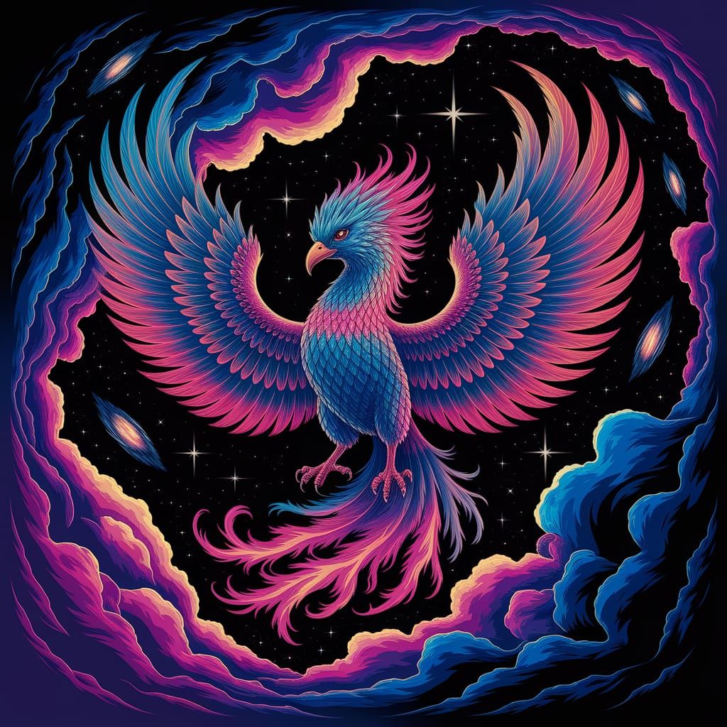 Electric Blue Phoenix Erupts from Cosmic Nebula