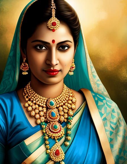 Radiant Portrait of a Goddess with Elaborate Jewelry