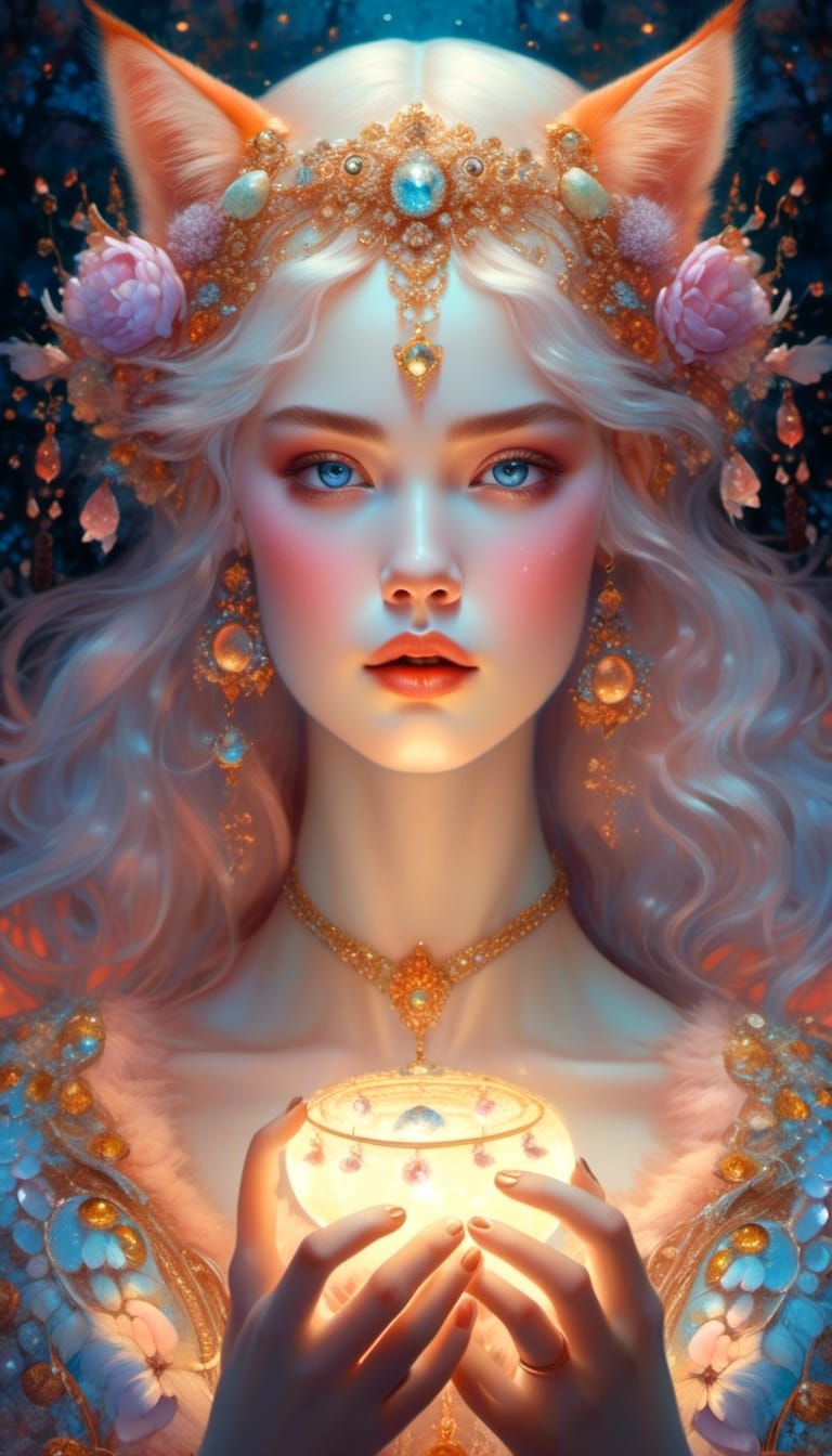 Lynx Goddess Portrait in Digital Painting Style