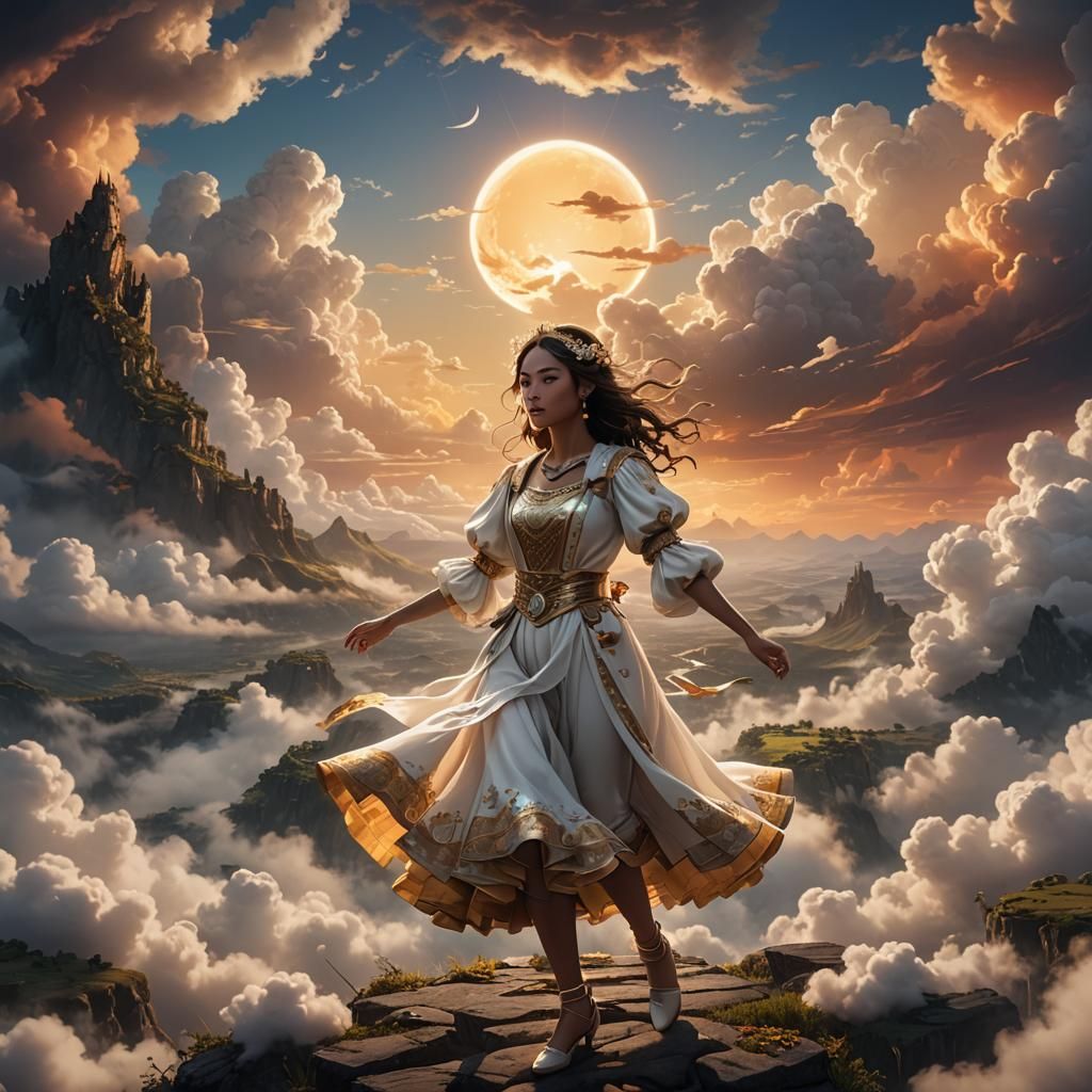 Girl Dancing in Clouds: Fantasy Concept Art