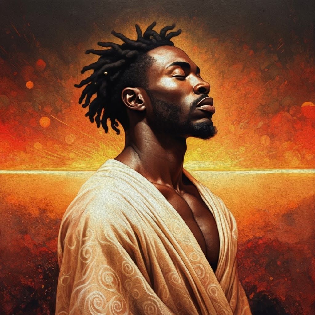 Surreal Black Hero Exudes Strength and Contemplation in Vibr...