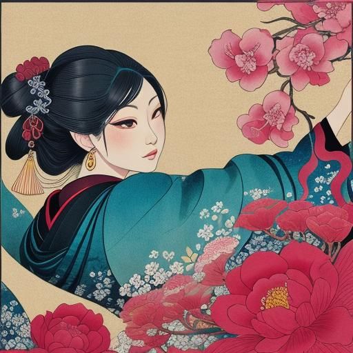 Ukiyo-e Pomegranate Dream in Magenta