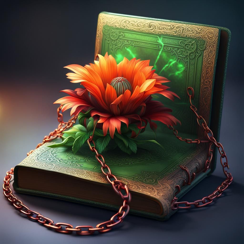 Chained Flower and Book in Dark Fantasy Art
