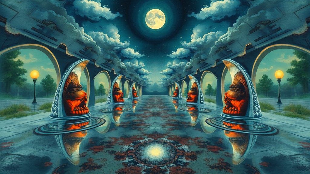 Surreal Gothic Fantasy Landscape as Expressionist Oil Painti...