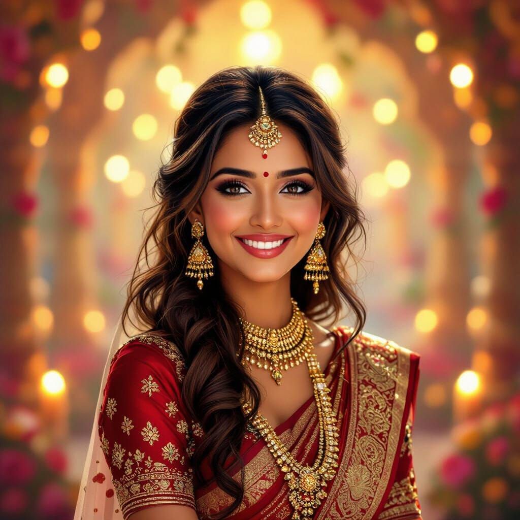 Indian Woman with Dazzling Bindi at Wedding