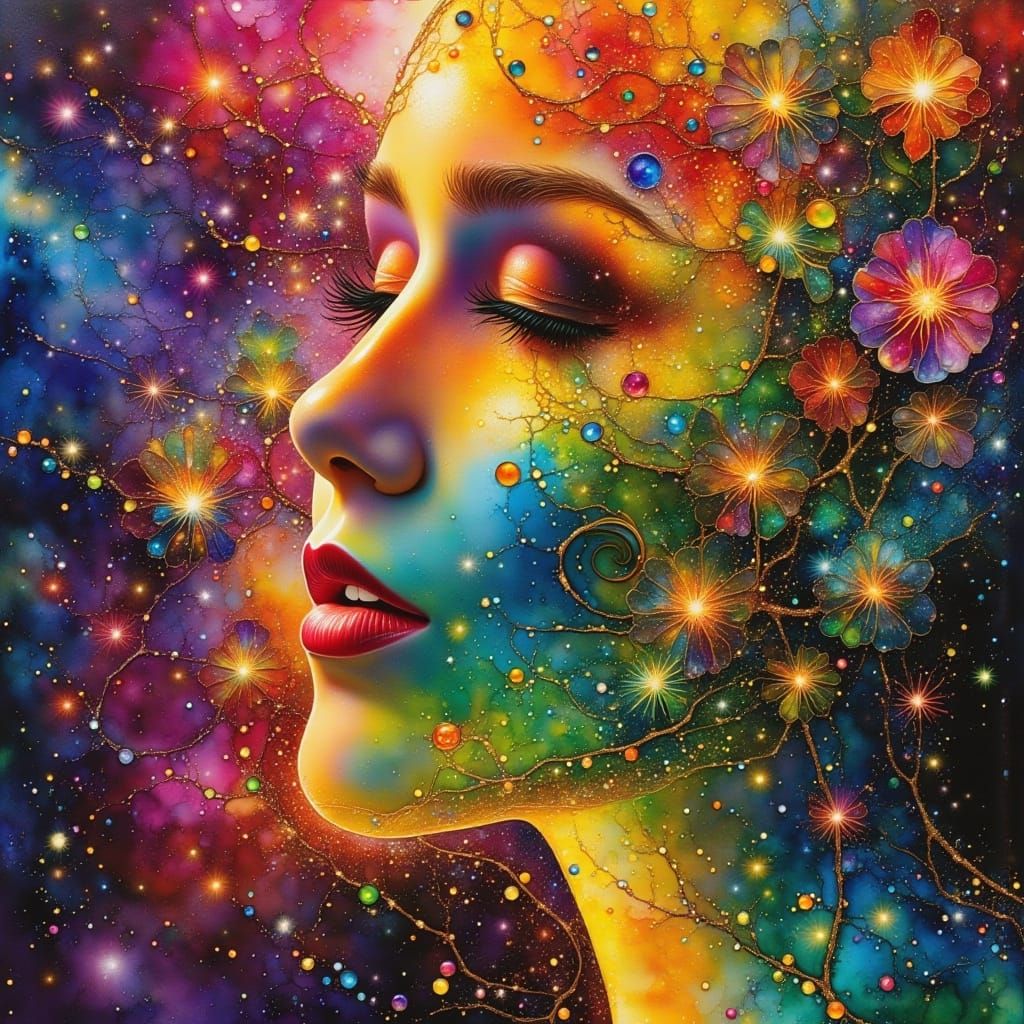 Screaming Woman with Flowers, Oil Paint Style