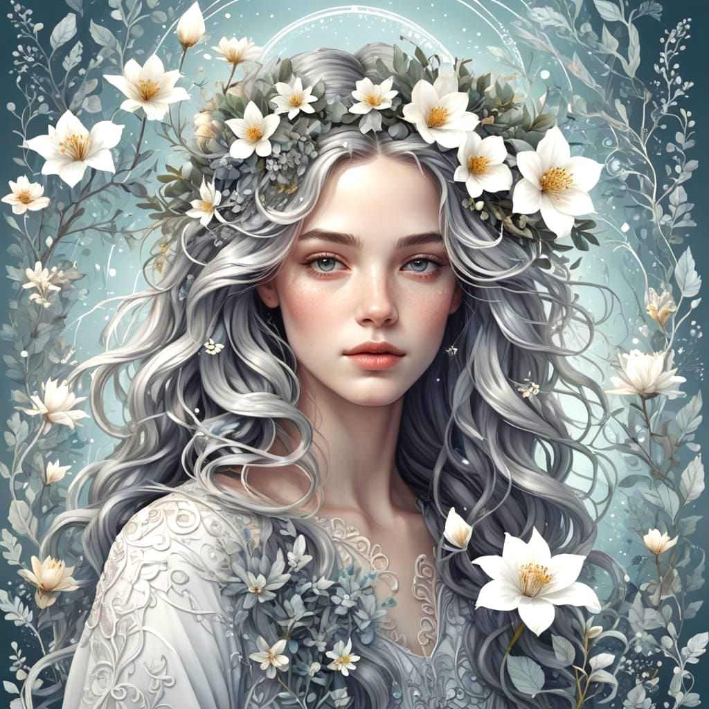 Ethereal Aquarius Portrait with Floral Accents