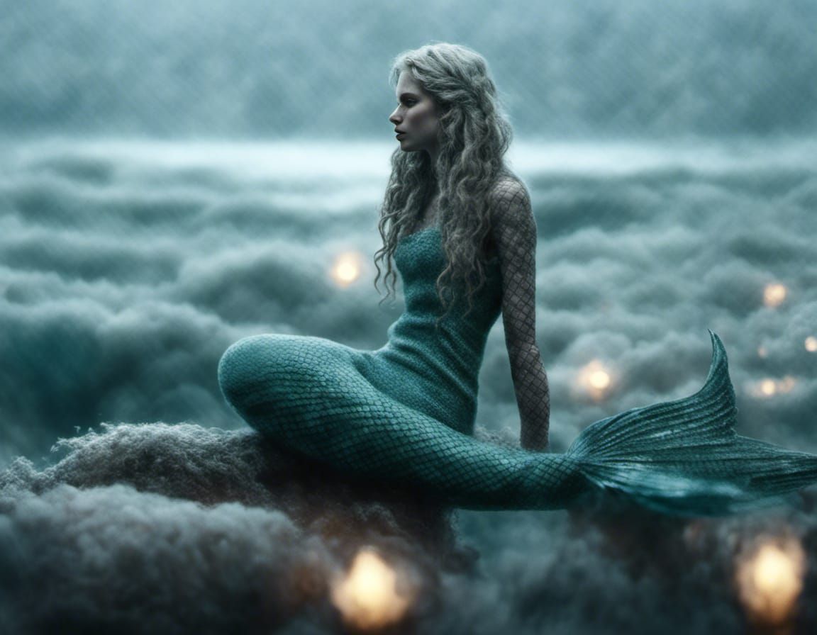 Woolen mermaid in the surf