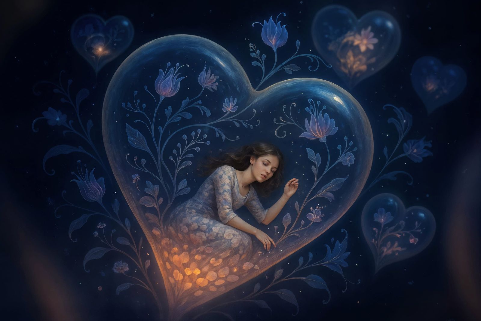 Dream Garden in Heart-Shaped Bubbles: Surreal Digital Art