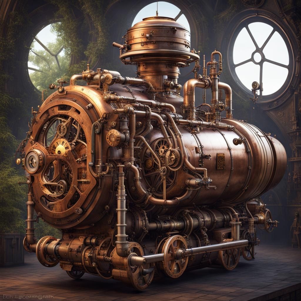 Steampunk Engine in Nature: Chill Out Scene