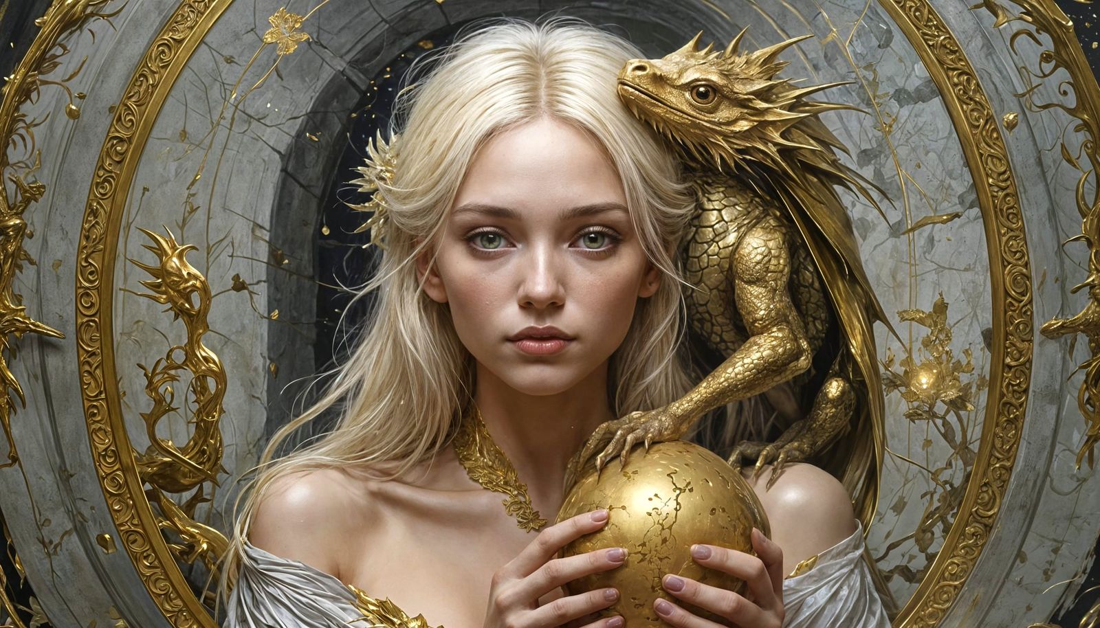 With shimmering scales of luminous gold,
as legends are told about fables of old.