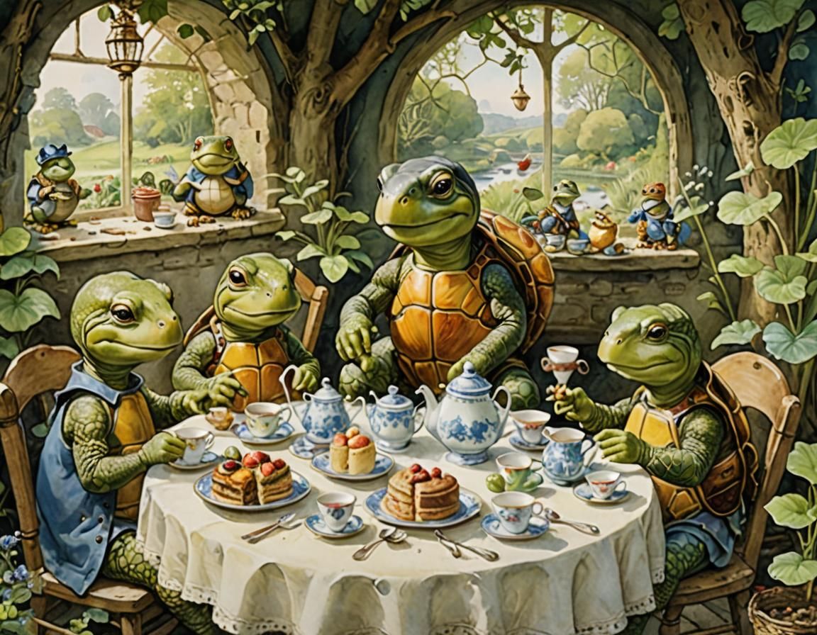 Turtle Tea Party: A Whimsical Watercolor Illustration