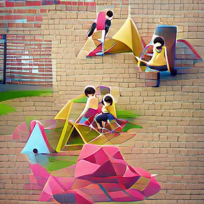 Children Playing on Playground in Low Poly Style