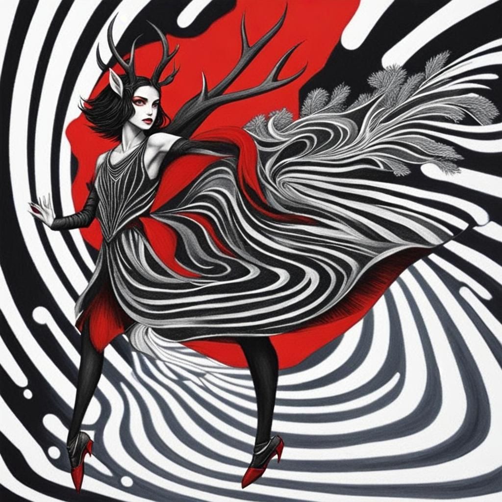 Dancing Faun Girl in Dystopian Fractal Landscape