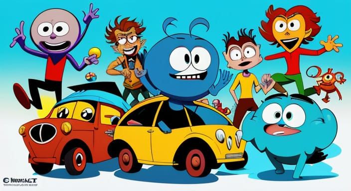 Exuberant Cartoon Characters in a Vibrant Color Palette