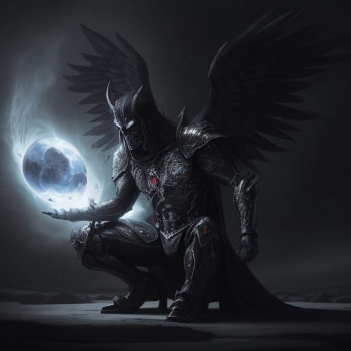 Cosmic Angel of Death in Dark Metal Armor before an Ominous ...