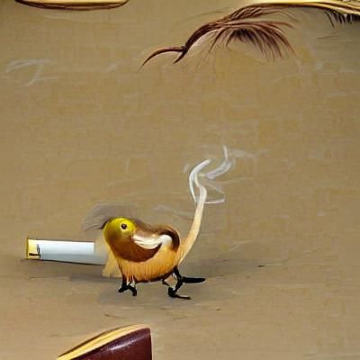 Bird with Wig and Cigar: A Humorous Scene