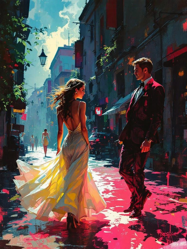 Lovers Pose on Rome Street, Zorn & Saville Influenced