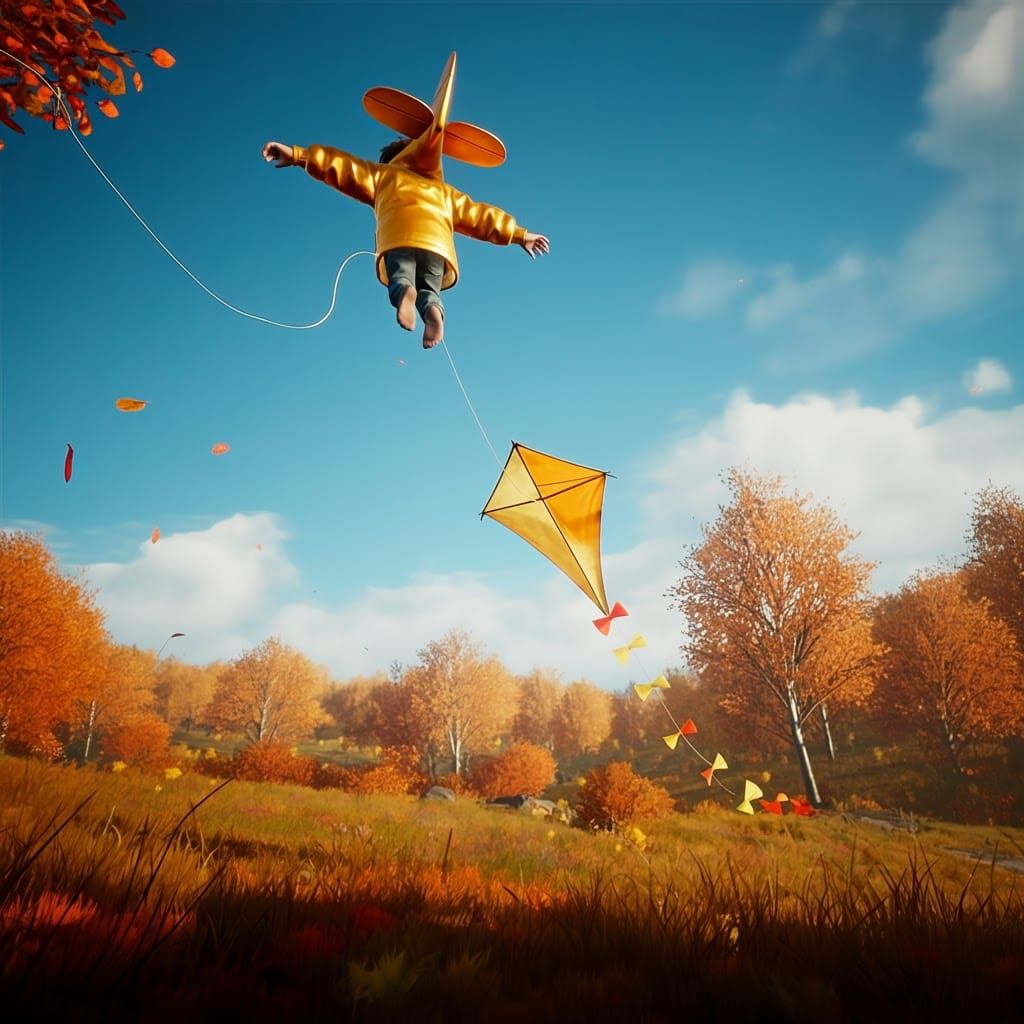 background autumn landscape,
A kite is on the ground, a stri...