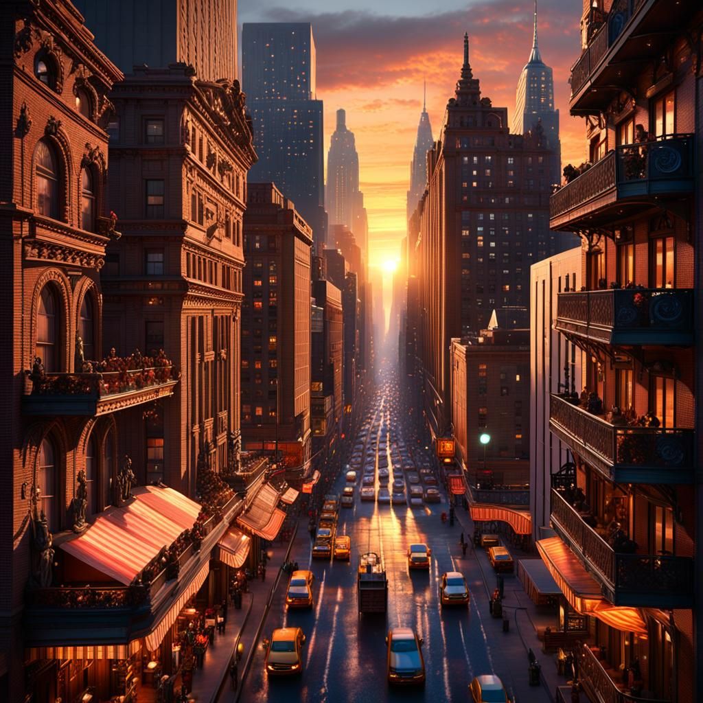 Sunset View of 42nd Street: Detailed Matte Painting