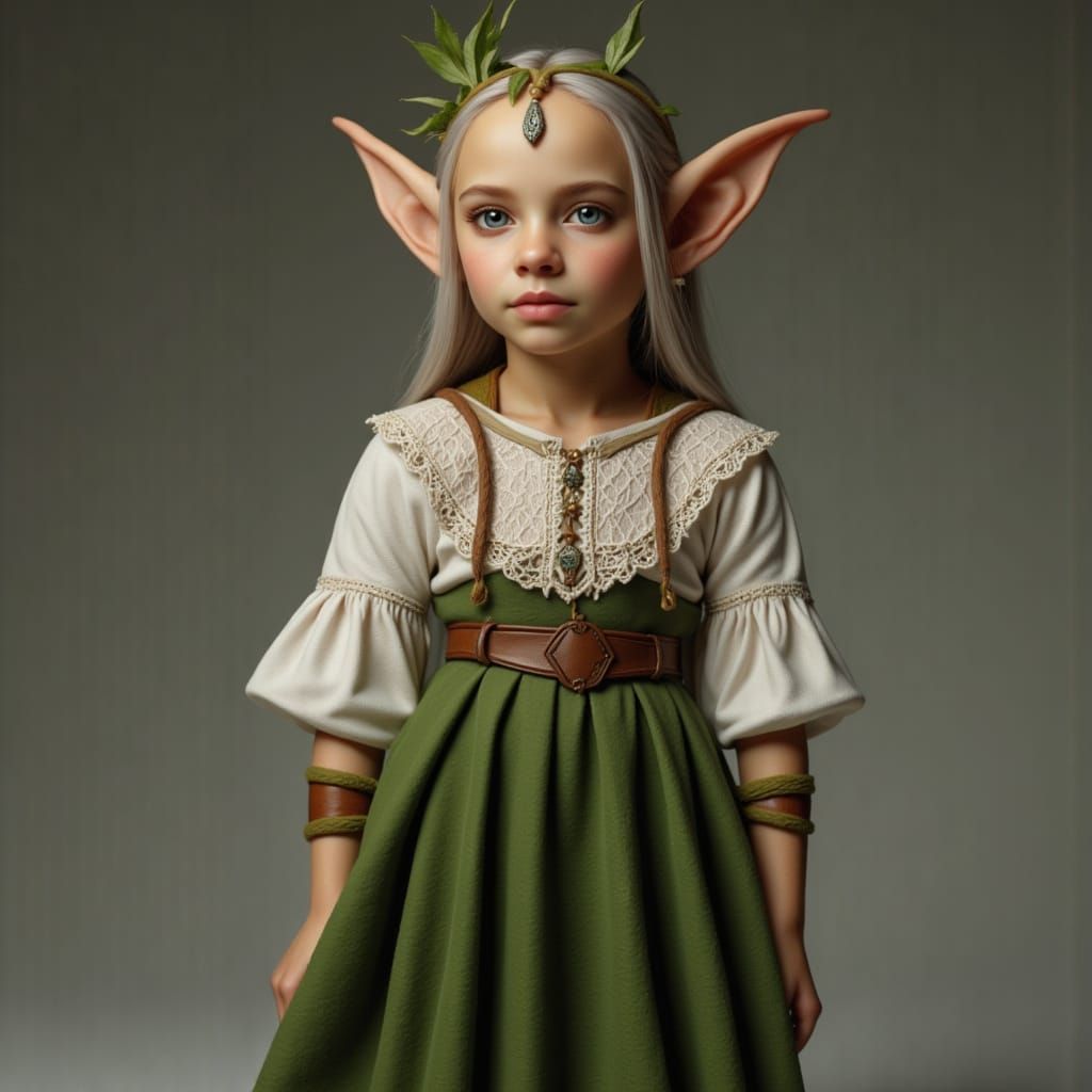 full length shot. Cute long-eared wood elf female with a ple...