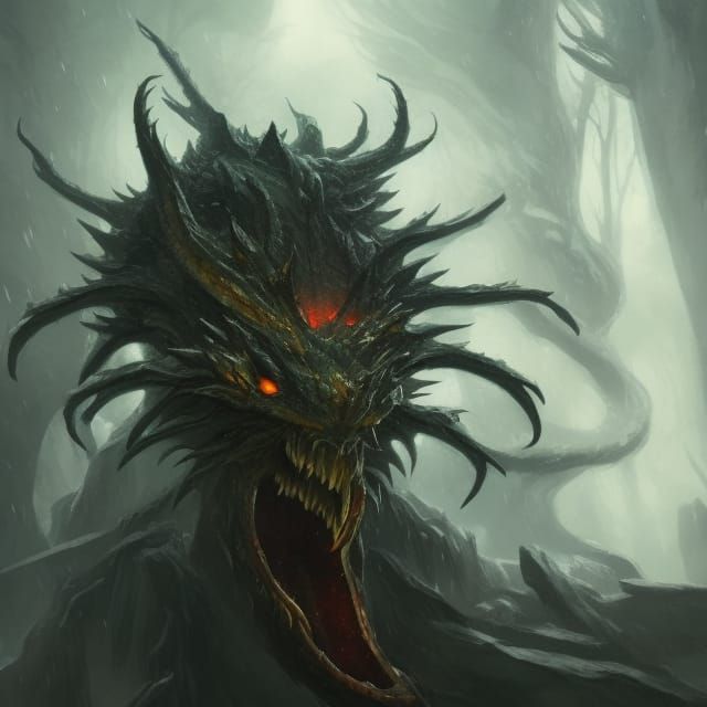 Three-Eyed Dragon Portrait in a Snowy Forest