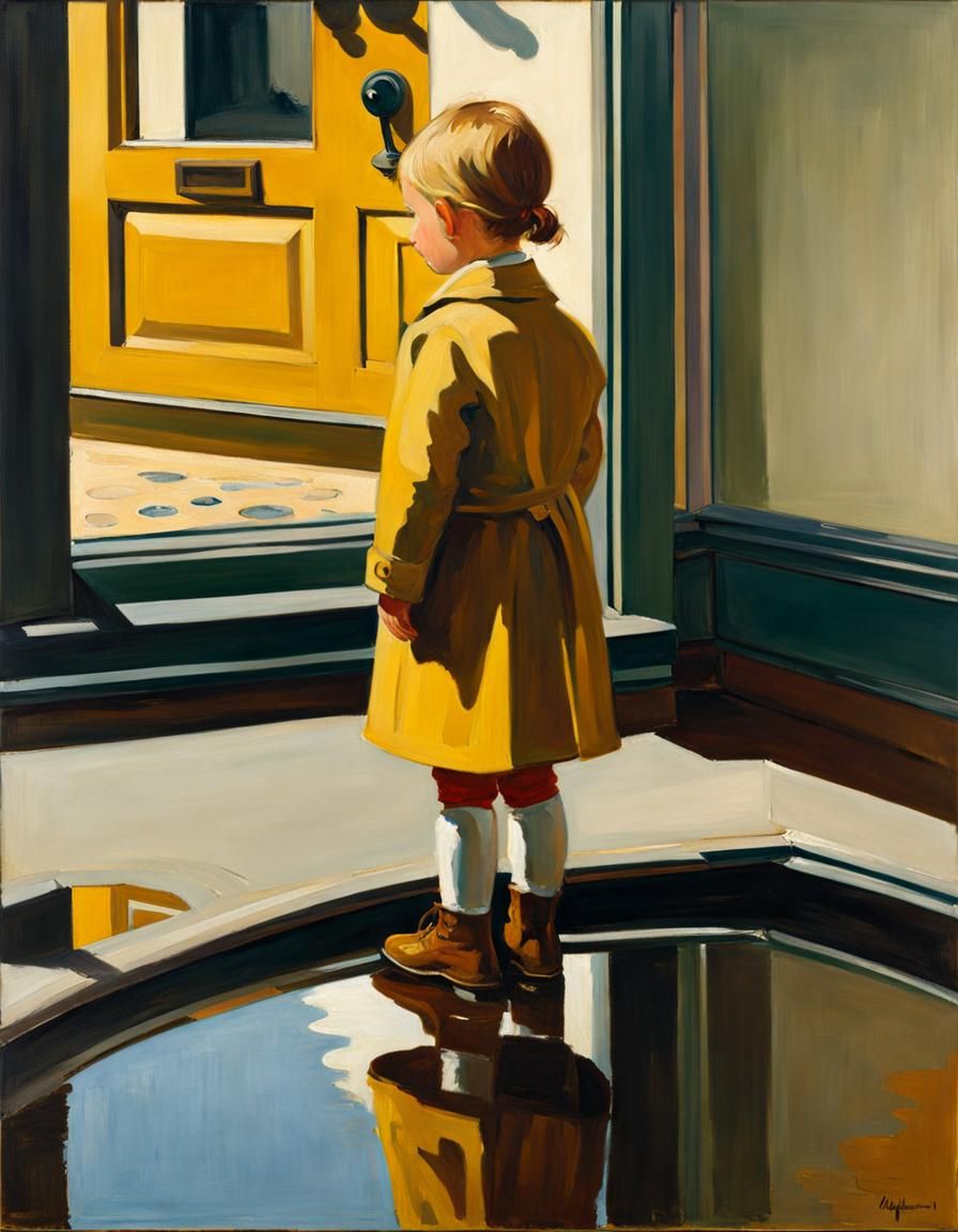 Child's Reflection: An Oil Painting in Hopper Style