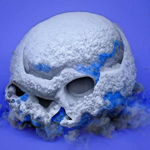 Icy Skull in Frozen Snow: Blue and Grey Palette