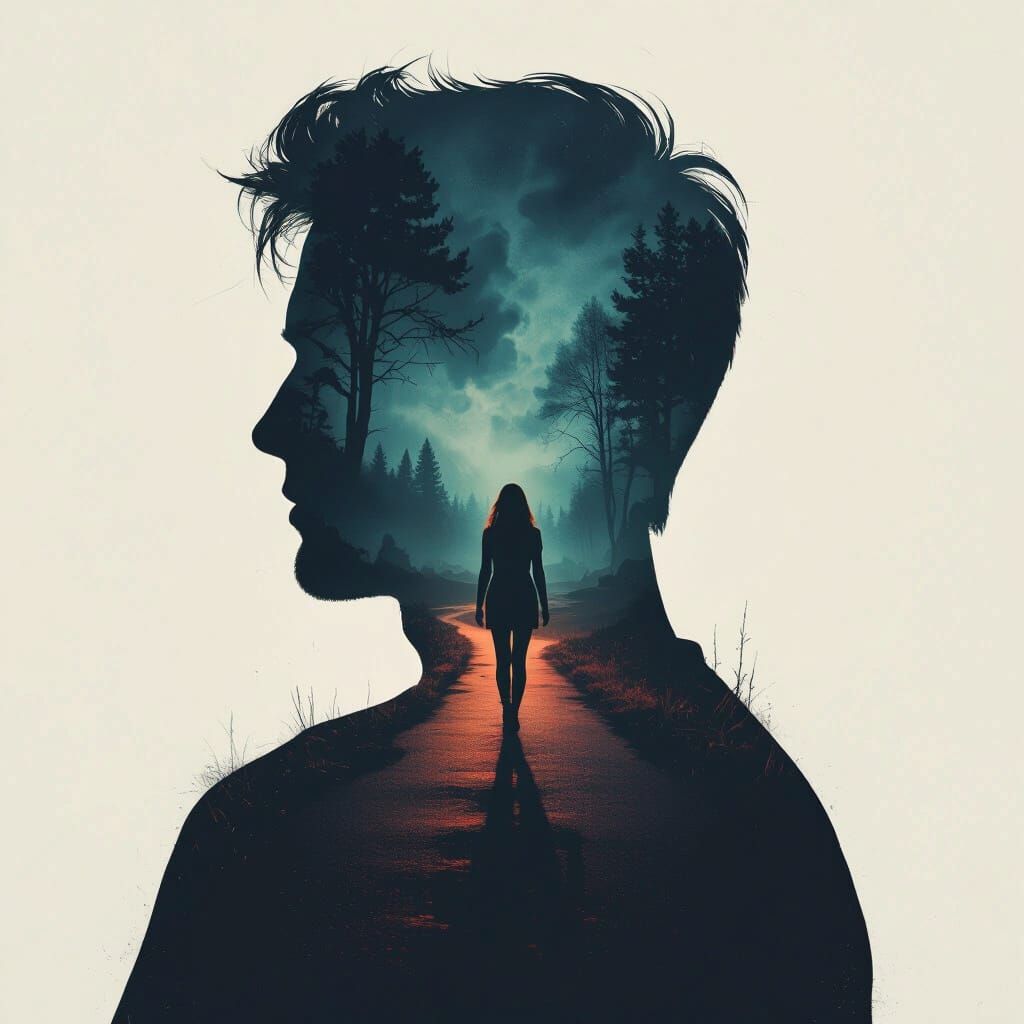 Mysterious Silhouette: Woman Walking in a Futuristic Dreamsc...