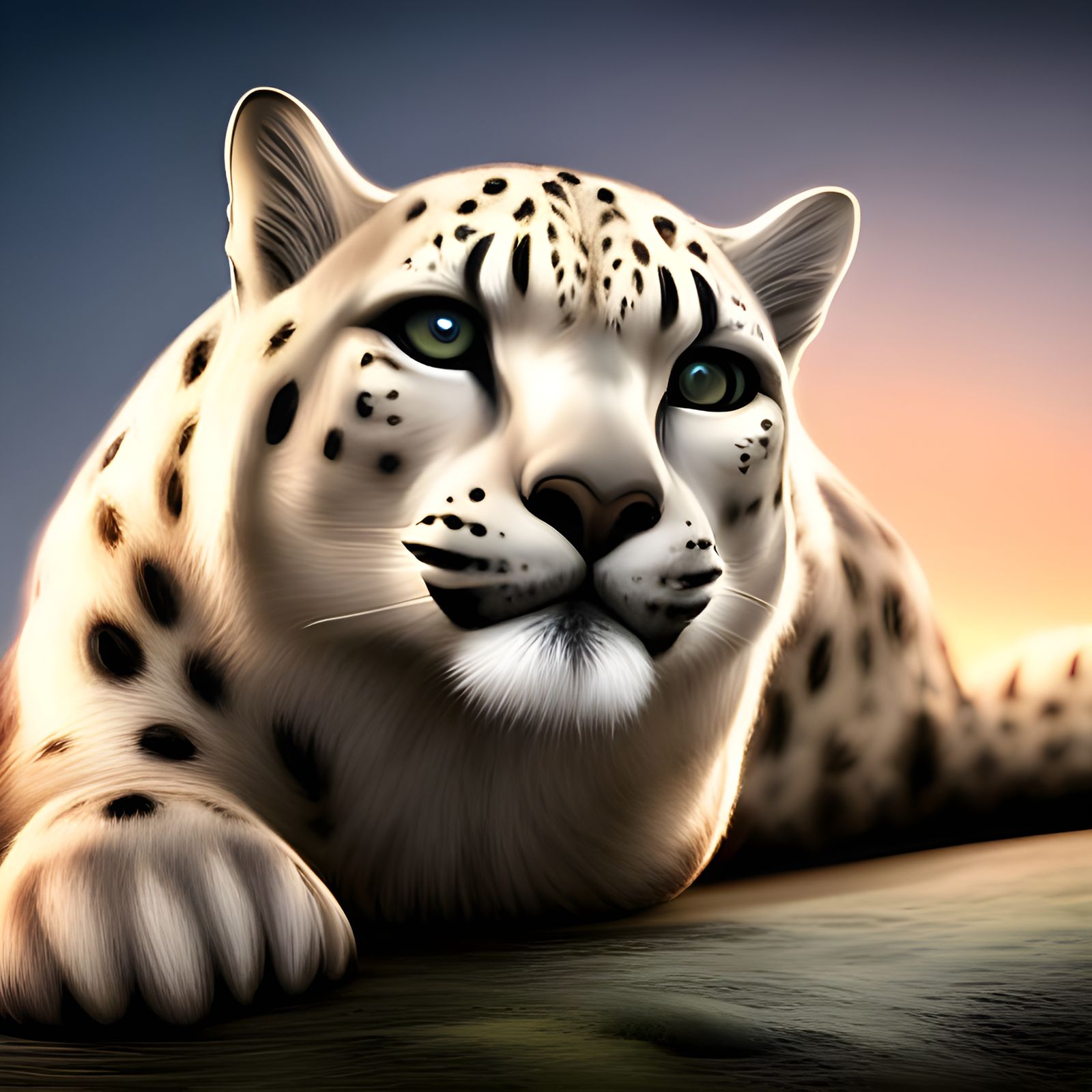 Hyperrealistic Snow Leopard Portrait in UHD 3D
