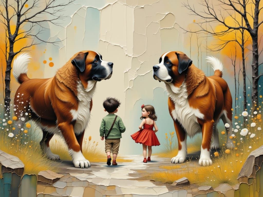 Saint Bernards Guarding the Children