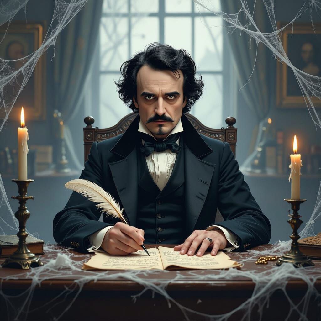 Edgar Allan Poe in Tim Burton Style with Beksiński & Ash Tho...