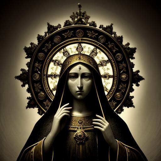 Hyperrealistic Virgin Mary Dung Art Composition