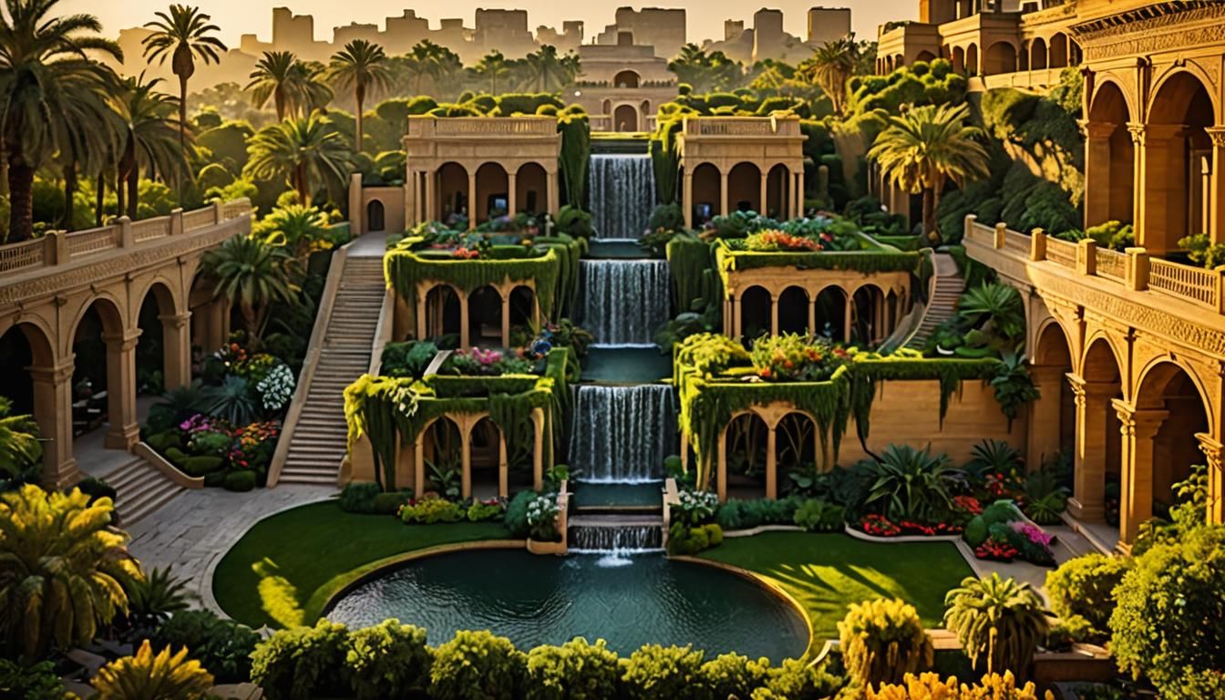 Hanging Gardens of Babylon Oasis at Sunset
