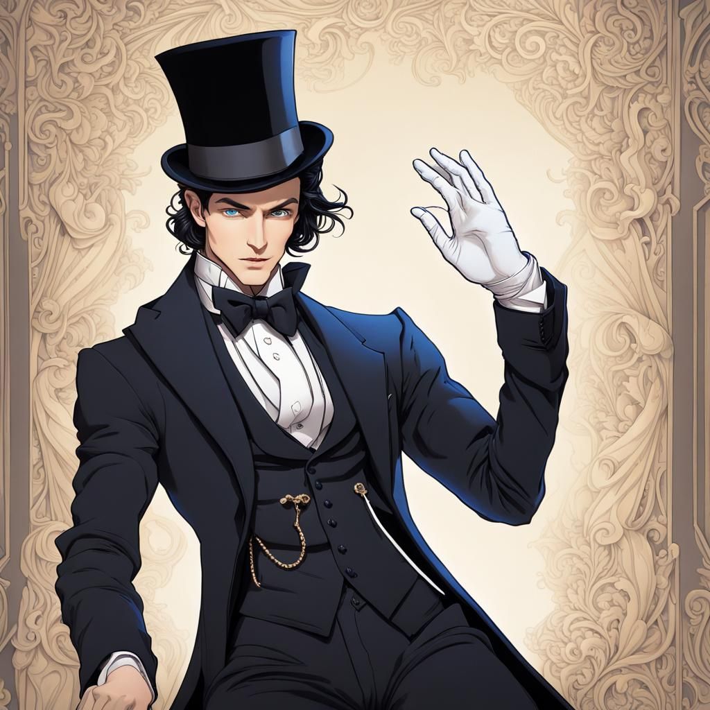 Magician in Black Tuxedo, Hyperrealistic Dark Fantasy Art